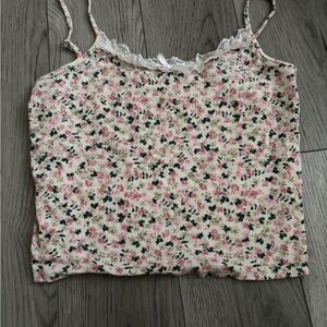 Floral Lace Trim Tank Top
